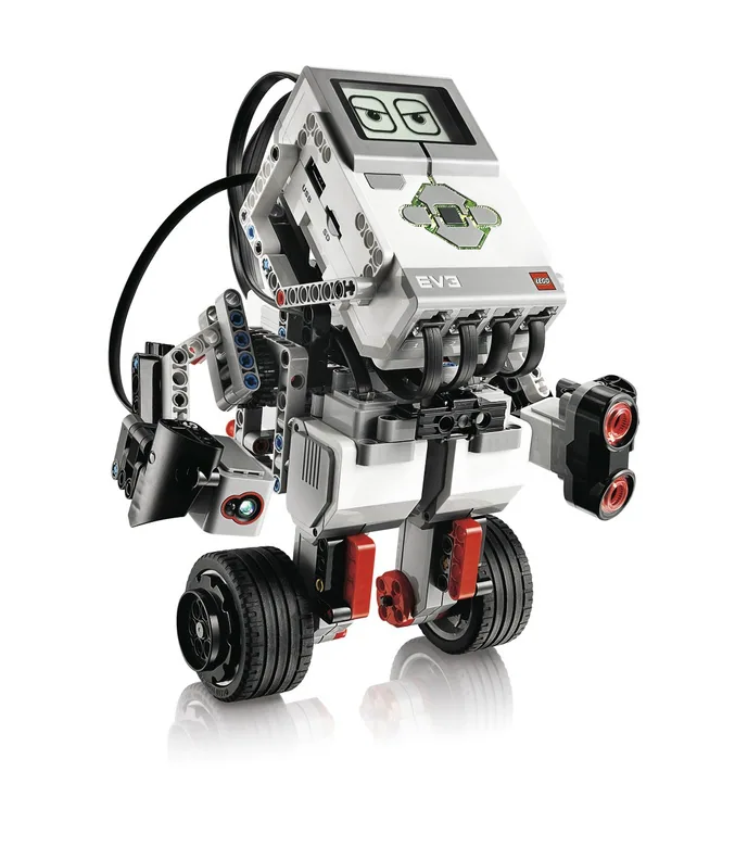 Close view of an educational robotics platform with motors and sensors